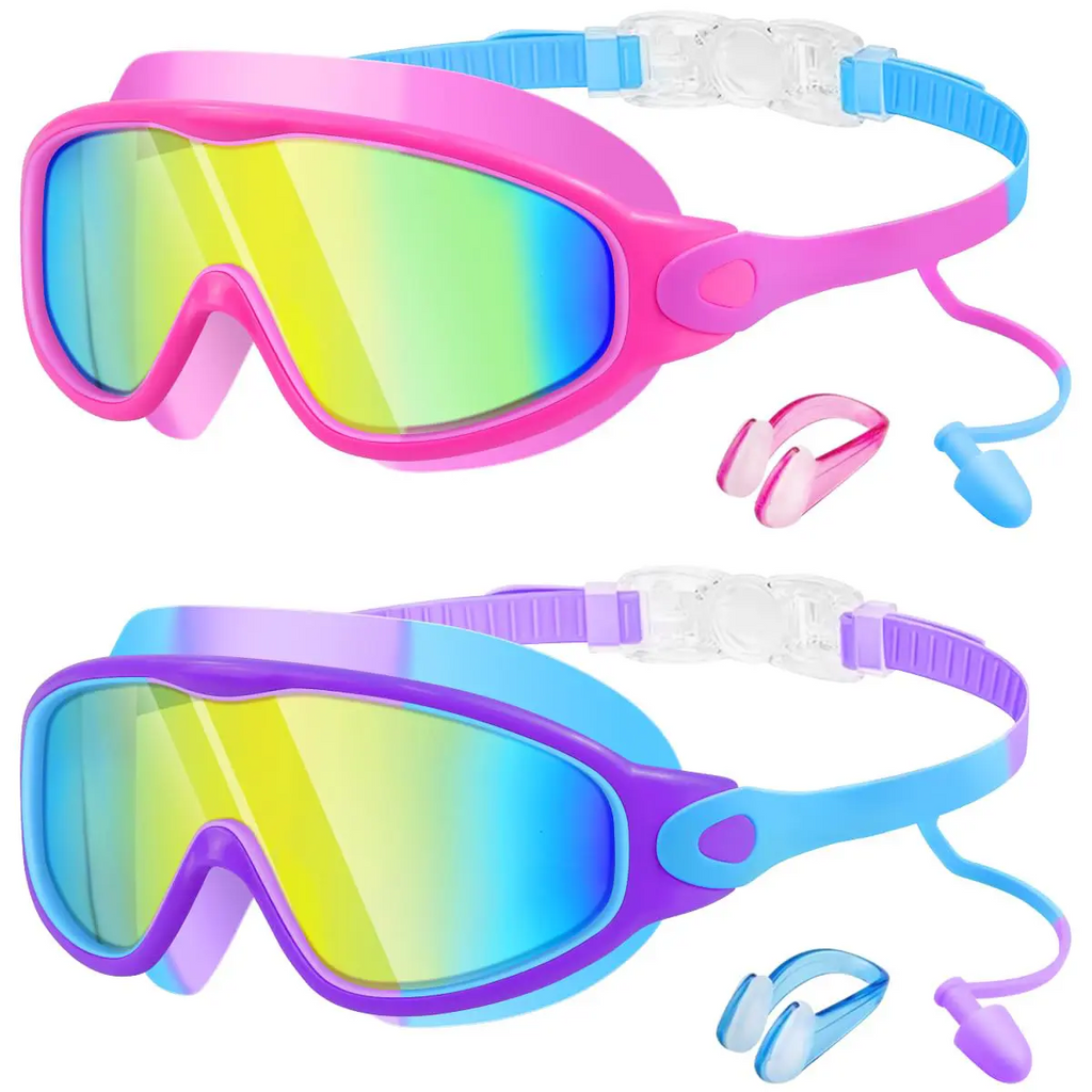 2 Pack Kids Swim Goggles for 3-15 UV Protection Anti-Fog Pool Water, Swimming Goggles with Earplugs Nose Clip For Boys Girls Youth Toddler summerwins